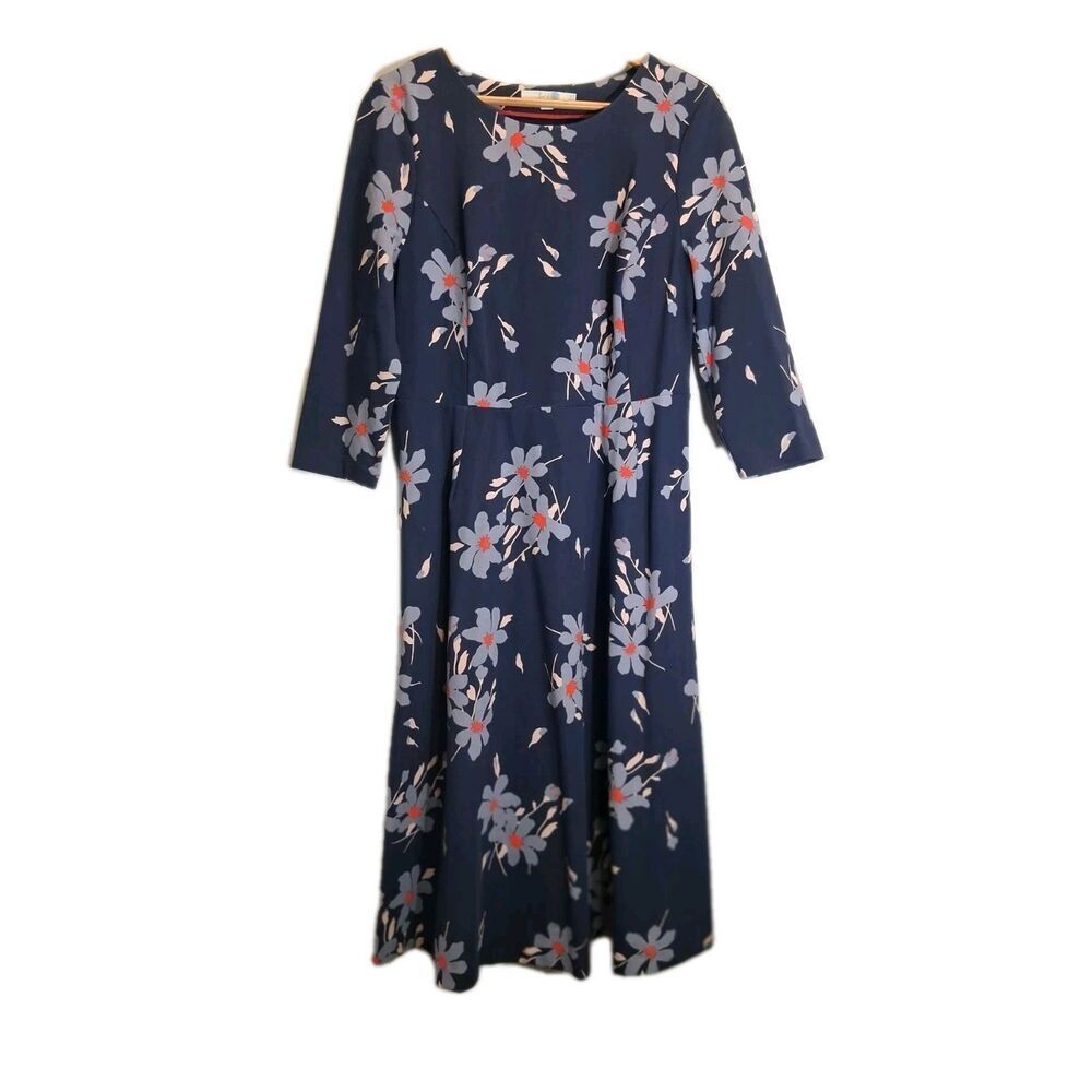 Boden womens size 12L shift dress blue midi which stretch cotton blend
